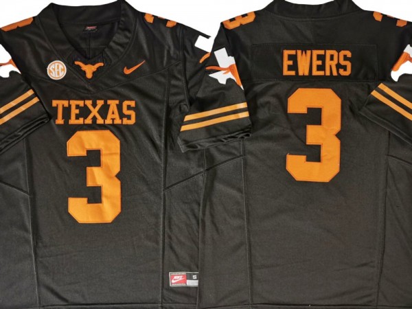 NCAA Texas Longhorns #3 Quinn Ewers Black Vapor F.U.S.E. Limited Jersey - Texas logo