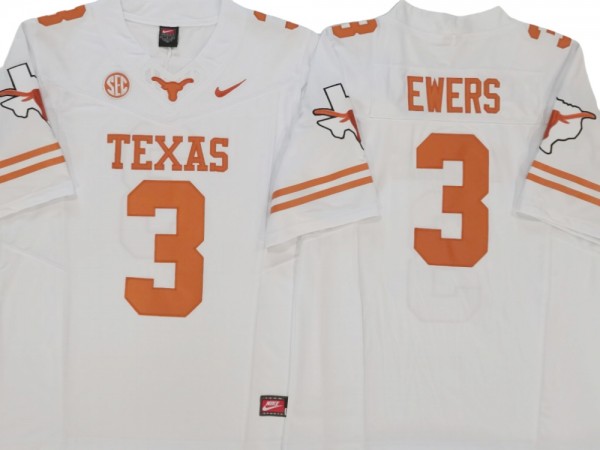 NCAA Texas Longhorns #3 Quinn Ewers White Vapor F.U.S.E. Limited Jersey - Texas logo