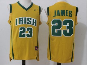 Irish High School #23 LeBron James Yellow Basketball Custom  Jersey