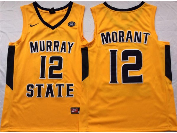 NCAA Murray State Racers #12 Ja Morant Yellow College Basketball Jersey