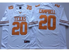 NCAA Texas Longhorns #20 Earl Campbell White College Football Jersey
