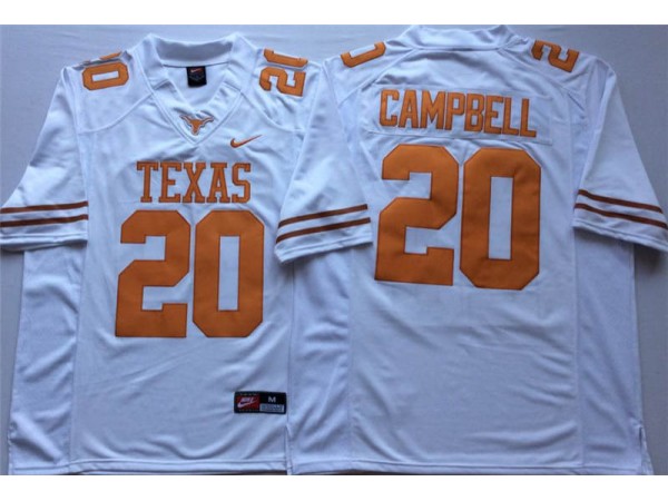 NCAA Texas Longhorns #20 Earl Campbell White College Football Jersey