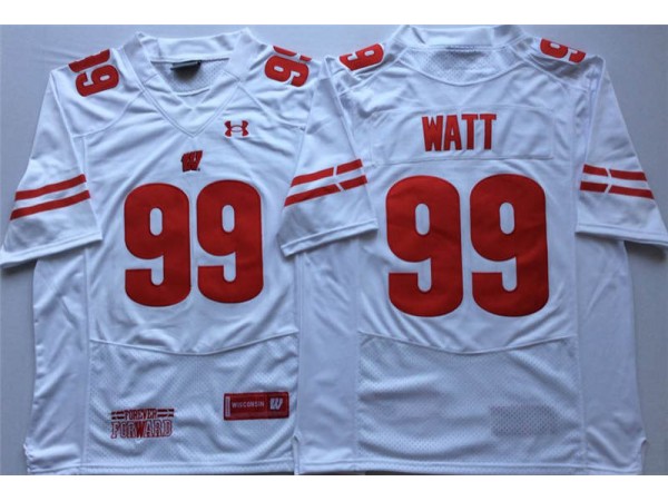 NCAA Wisconsin Badgers #99 J.J. Watt White College Football Jersey