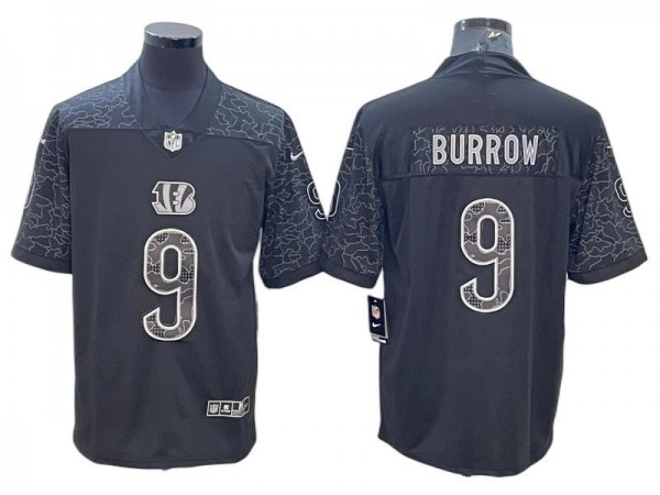 Cincinnati Bengals #9 Joe Burrow Black RFLCTV Limited Jersey