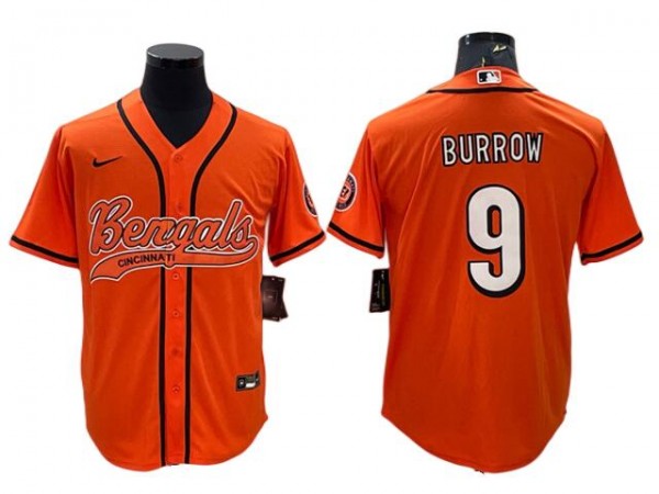 Cincinnati Bengals #9 Joe Burrow Baseball Cool Base Jersey-Orange & White Cincinnati Bengals #9 Joe Burrow Baseball Cool Base Jersey-Orange & White