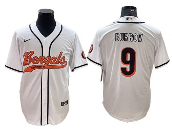 Cincinnati Bengals #9 Joe Burrow Baseball Cool Base Jersey-Orange & White Cincinnati Bengals #9 Joe Burrow Baseball Cool Base Jersey-Orange & White
