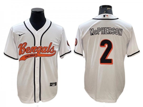 Cincinnati Bengals #2 Evan McPherson Baseball Cool Base Jersey-Orange & White