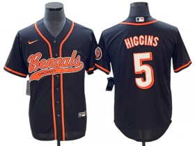 Cincinnati Bengals #5 Tee Higgins Baseball Style Jersey - Black/White/Gary