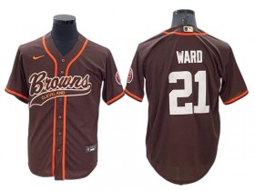 Cleveland Browns #21 Denzel Ward  Baseball Style Jersey - Orange/Brown/White