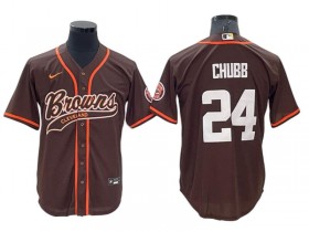 Cleveland Browns #24 Nick Chubb Baseball Style Jersey - Orange/Brown/White