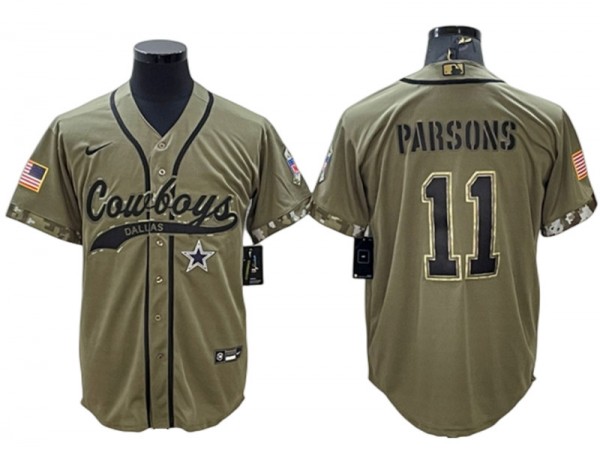 Dallas Cowboys #11 Micah Parsons Baseball Jersey- Navy & White & Gray & Olive