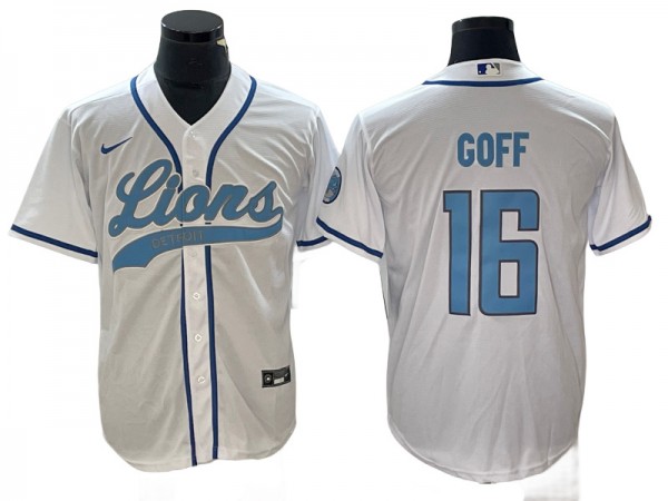 Detroit Lions #16 Jared Goff Baseball Style Jersey - Light Blue/White/Gray