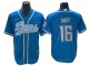 Detroit Lions #16 Jared Goff Baseball Style Jersey - Light Blue/White/Gray