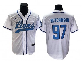 Detroit Lions #97 Aidan Hutchinson White Baseball Jersey