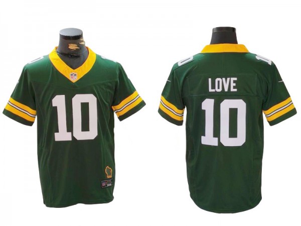 Green Bay Packers #10 Jordan Love Green Throwback Vapor F.U.S.E Limited Jersey