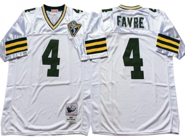 M&N Green Bay Packers #4 Brett Favre White 1993 Throwback Jersey