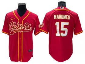 Kansas City Chiefs #15 Patrick Mahomes Baseball Jersey-Red & Black & Olive 