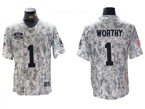 Kansas City Chiefs #1 Xavier Worthy Arctic Camo 2024 Salute to Service Limited Jersey