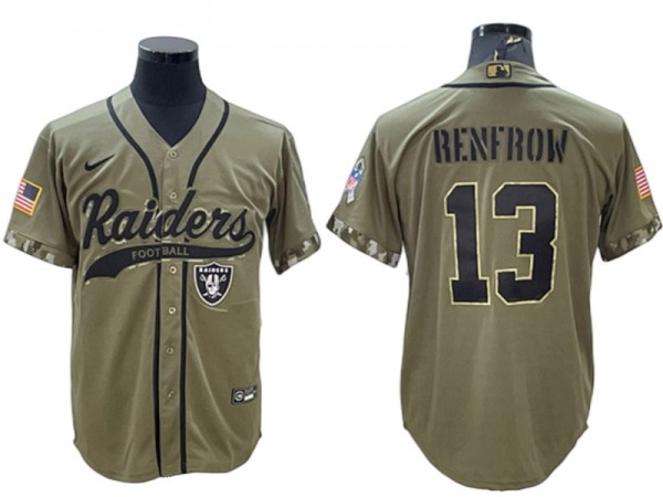 Las Vegas Raiders #13 Hunter Renfrow Baseball Style Jersey - Black/White/Olive