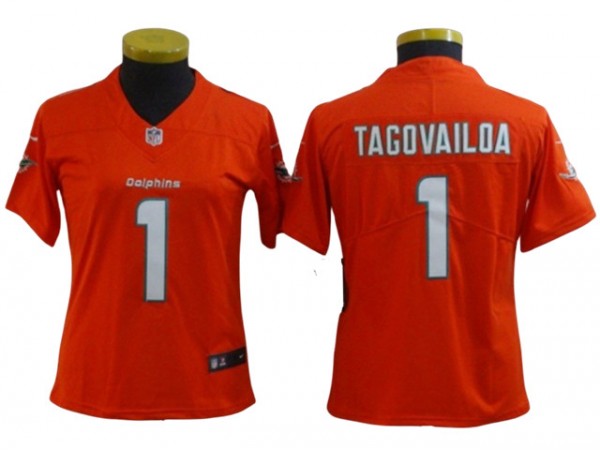 Women Miami Dolphins #1 Tua Tagovailoa Vapor Limited Jersey - Aqua/White/Orange