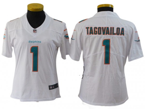 Women Miami Dolphins #1 Tua Tagovailoa Vapor Limited Jersey - Aqua/White/Orange