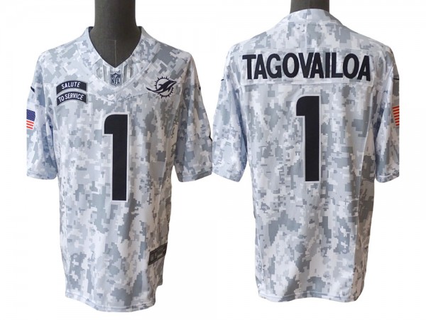 Miami Dolphins #1 Tua Tagovailoa Arctic Camo 2024 Salute to Service Limited Jersey