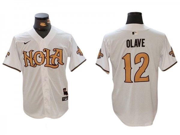 New Orleans Saints #12 Chris Olave Baseball 2024 Jersey-Black & White & Gold