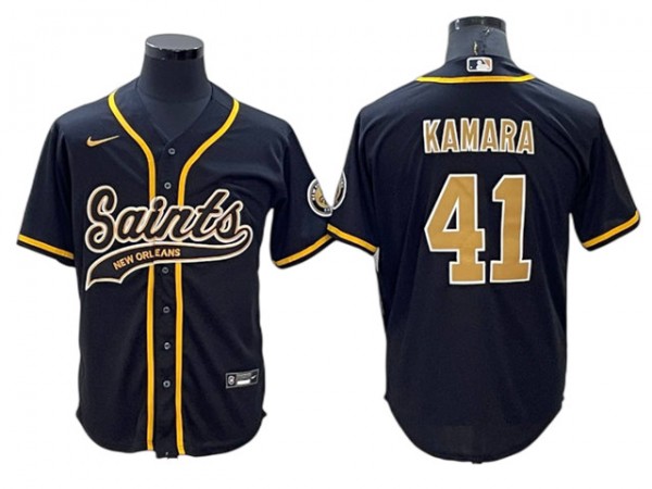 New Orleans Saints #41 Alvin Kamara Baseball Jersey-Black & White & Gold