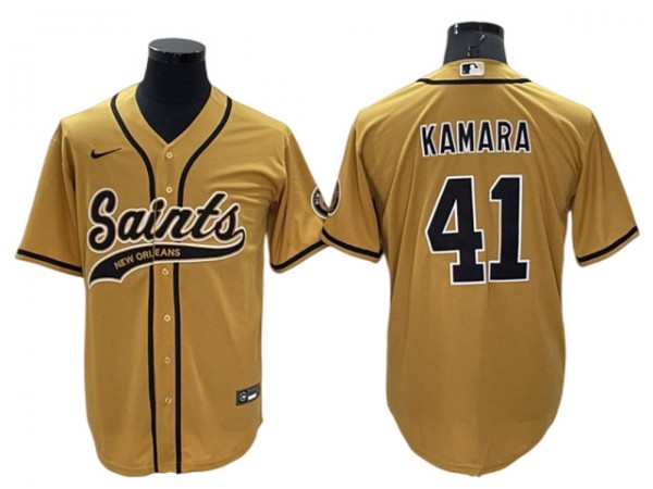 New Orleans Saints #41 Alvin Kamara Baseball Jersey-Black & White & Gold