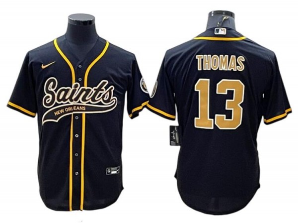 New Orleans Saints #13 Michael Thomas Baseball Jersey- White & Black & Gold