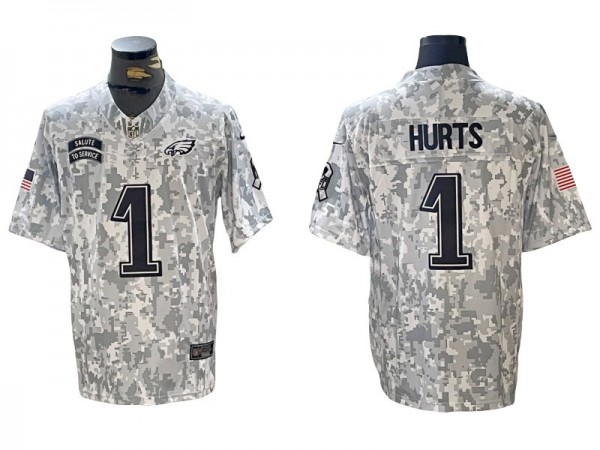 Philadelphia Eagles #1 Jalen Hurts Arctic Camo 2024 Salute to Service Limited Jersey