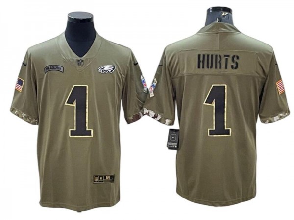 Philadelphia Eagles #1 Jalen Hurts 2022 Olive Salute To Service Limited Jersey