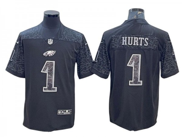 Philadelphia Eagles #1 Jalen Hurts Black RFLCTV Limited Jersey