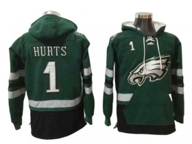 Philadelphia Eagles #1 Jalen Hurts Green One Front Pocket Pullover Hoodie