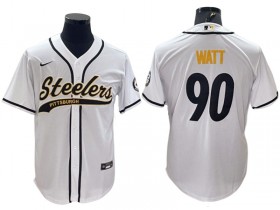 Pittsburgh Steelers #90 T.J. Watt Baseball Style Jersey - Black/White/Gold