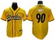 Pittsburgh Steelers #90 T.J. Watt Baseball Style Jersey - Black/White/Gold