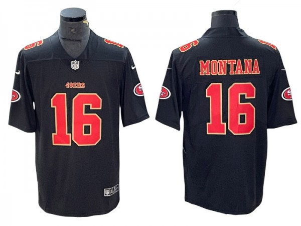 San Francisco 49ers #16 Joe Montana Black Fashion Limited Jersey