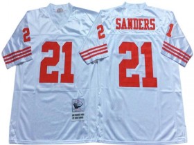 M&N San Francisco 49ers #21 Deion Sanders White 1990 Throwback Jersey