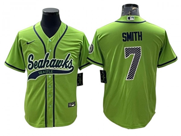 Seattle Seahawks #7 Geno Smith Baseball Style Jersey - Navy & Gray & Neon Green