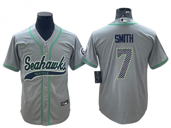 Seattle Seahawks #7 Geno Smith Baseball Style Jersey - Navy & Gray & Neon Green