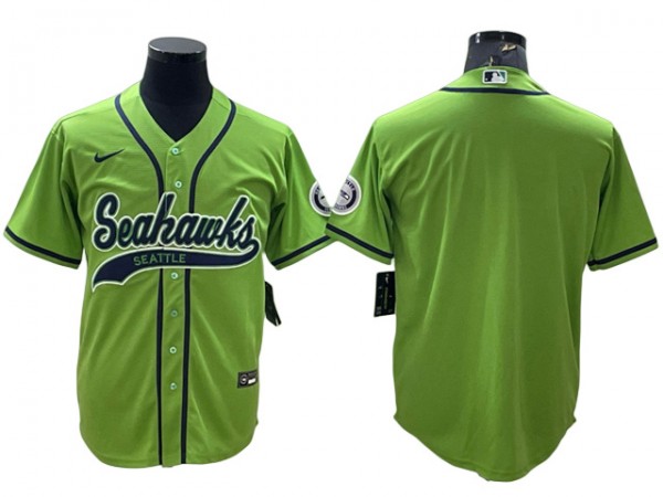 Seattle Seahawks Baseball Style Jersey - Navy/Gray/Neon Green Seattle Seahawks Baseball Style Jersey - Navy/Gray/Neon Green