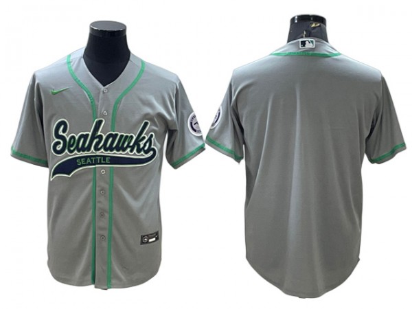 Seattle Seahawks Baseball Style Jersey - Navy/Gray/Neon Green Seattle Seahawks Baseball Style Jersey - Navy/Gray/Neon Green