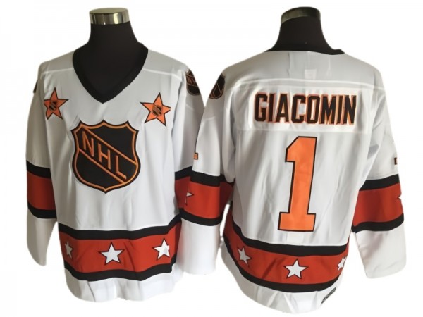 NHL 1973 All Star Game #1 Eddie Giacomin Vintage CCM Jersey - White