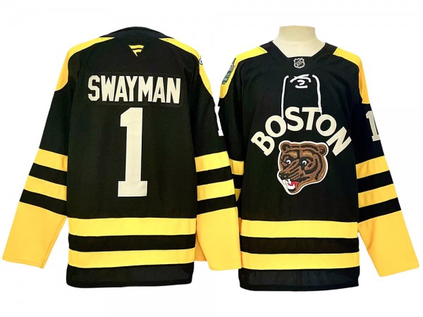 Boston Bruins #1 Jeremy Swayman Black Winter Classic Jersey