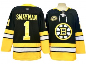 Boston Bruins #1 Jeremy Swayman Black Alternate 100th Anniversary Jersey