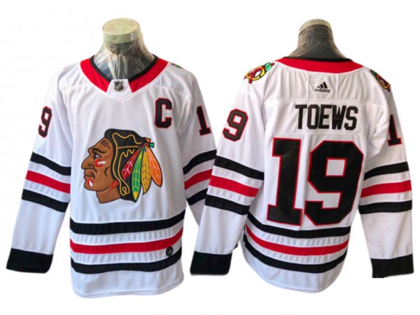 Chicago Blackhawks #19 Jonathan Toews White Away Jersey