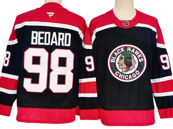 Chicago Blackhawks #98 Connor Bedard Black Reverse Retro 2024 Jersey	