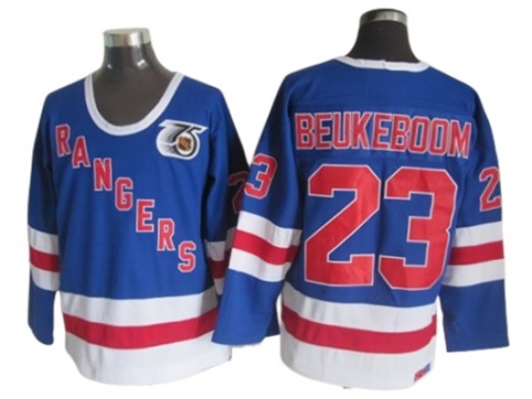 New York Rangers #23 Jeff Beukeboom Blue 75TH Vintage CCM Jersey