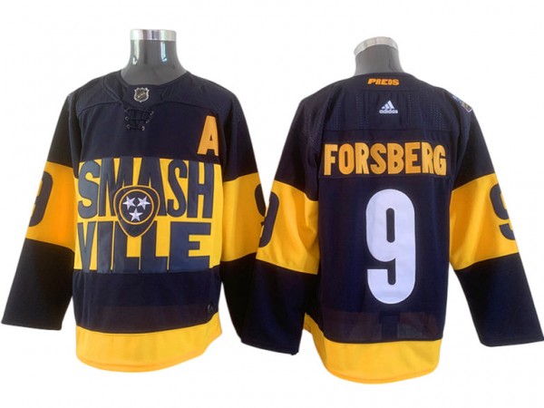 Nashville Predators #9 Filip Forsberg Black 2022 Stadium Series Jersey