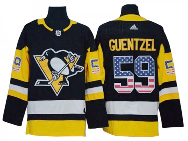 Pittsburgh Penguins #59 Jake Guentzel Black USA Flag Fashion Jersey